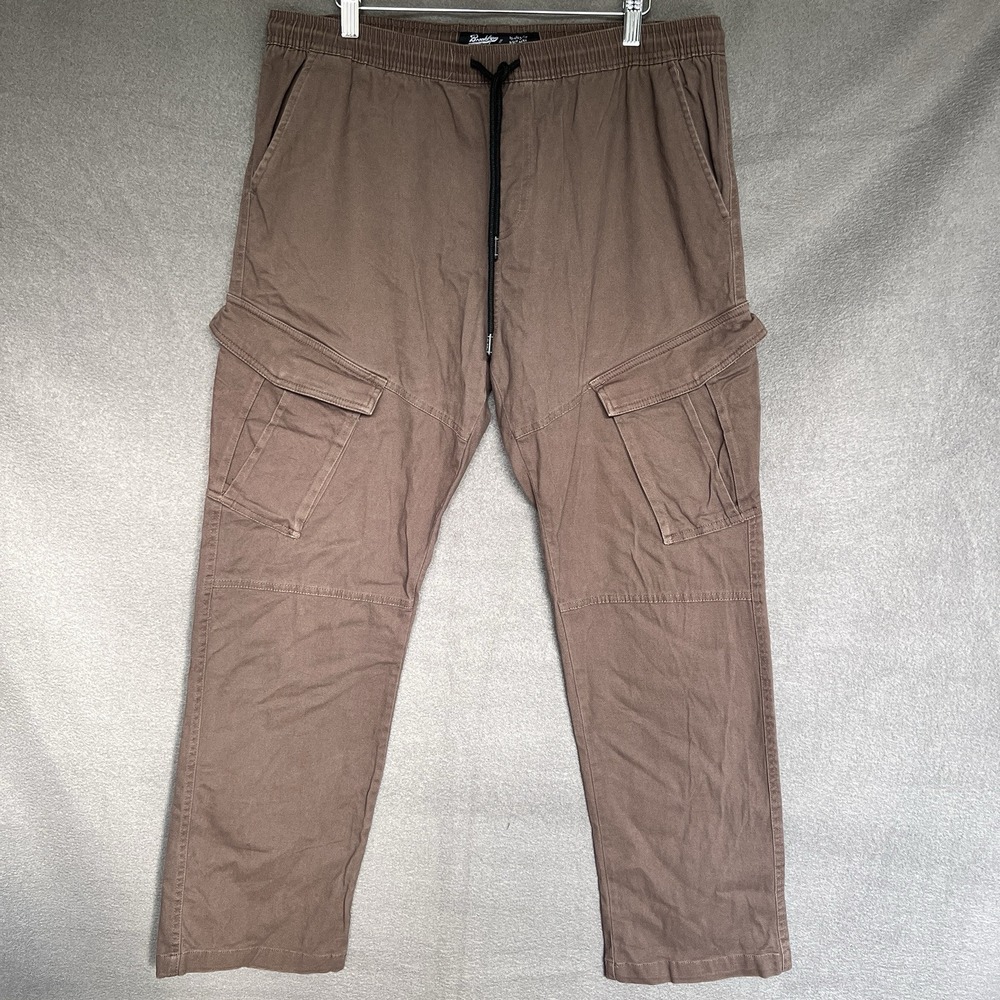 Brooklyn Cloth Pants men's large Pull brown cargo pockets flex stretch 29 inseam - Picture 2 of 15